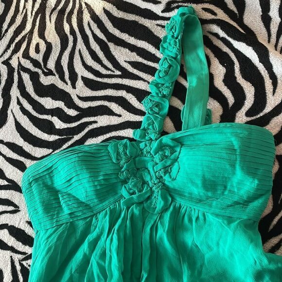 BCBG maxazaria emerald green asymmetrical one shoulder ruffle silk mini dress - Picture 6 of 16